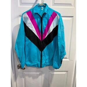 Amscan Retro 80s 90s Colorblock Windbreaker Jacket Blue Pink Chevron Zip Up